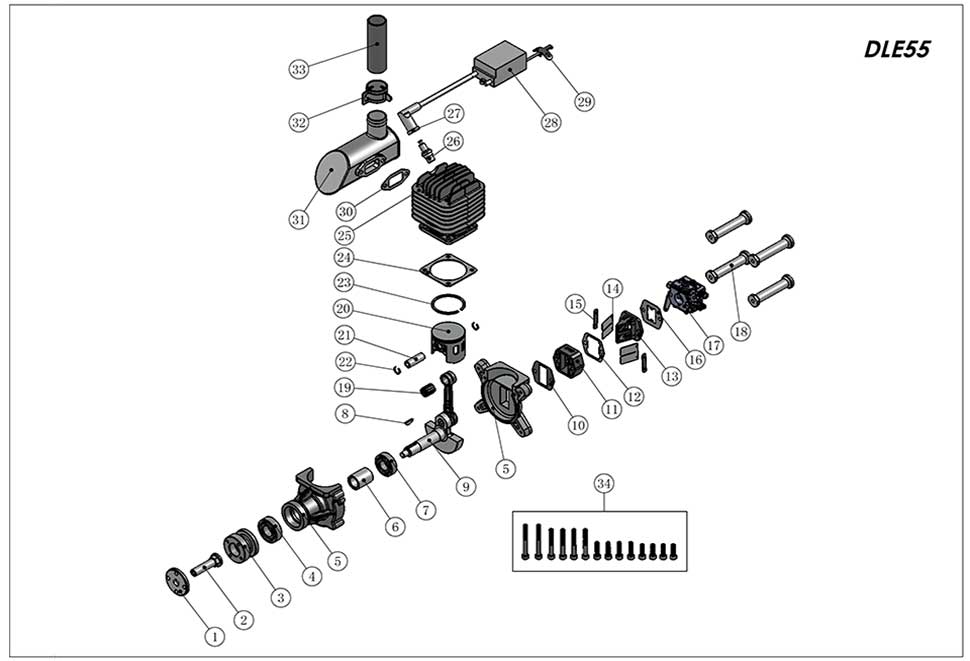 DLE 55 Exploded Parts