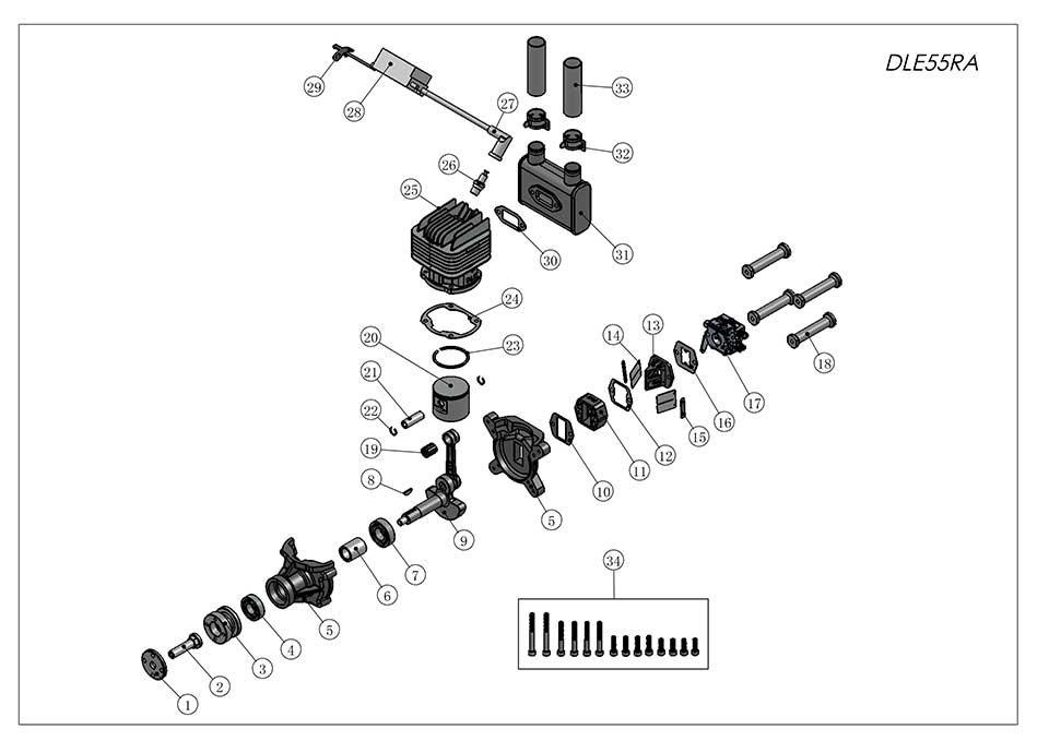 DLE 55RA Exploded Parts